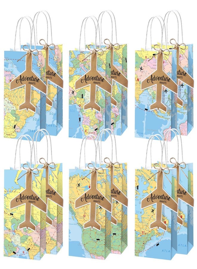 ojustbeok 12Pcs Travel Themed Party Favor Bags Graduation Gift Bag Travel The Map Party Supplies Decor Adventure Awaits Gift Paper Sacks Earth Day Wrapping Bag Earth Goodies Candy Treat Bag for Birthday Camping - Image 1